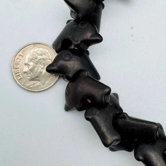 VTG Hand Carved Black Dolphin Bead Stretch Bracelet Nautical Boho Women Jewelry - Picture 7 of 9